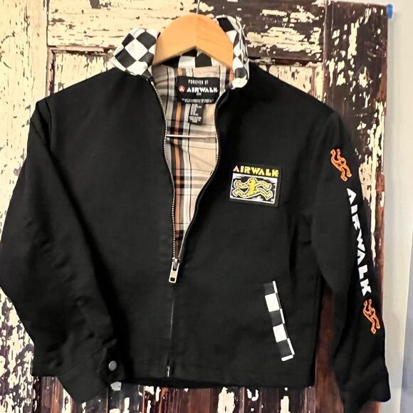Rare Kids Forever 21 x Airwalk Black Checkerboard Jacket Size 5/6 - Picture 2 of 7